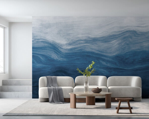 Abstract blue and white waves painting Wall murals Abstract blue and white waves painting