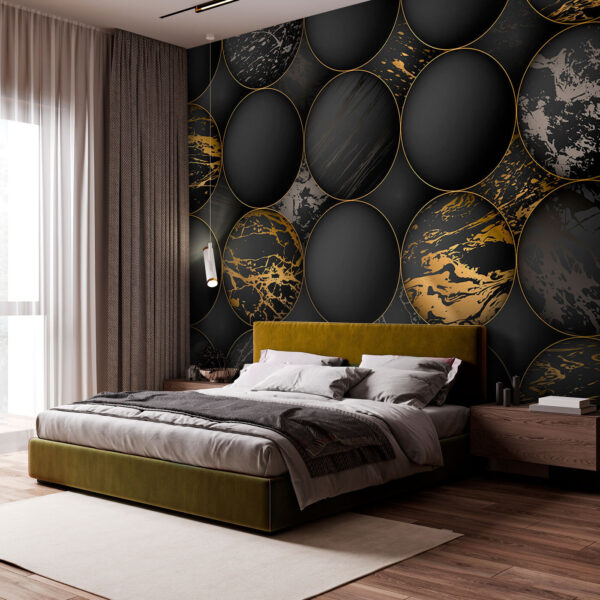 Black spheres with metallic marbling Wall murals Black spheres with metallic marbling