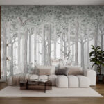 Wall mural Forest scene with deer and bicycle