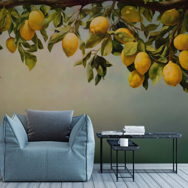 Lemons hanging from branch above Wall murals Lemons hanging from branch above