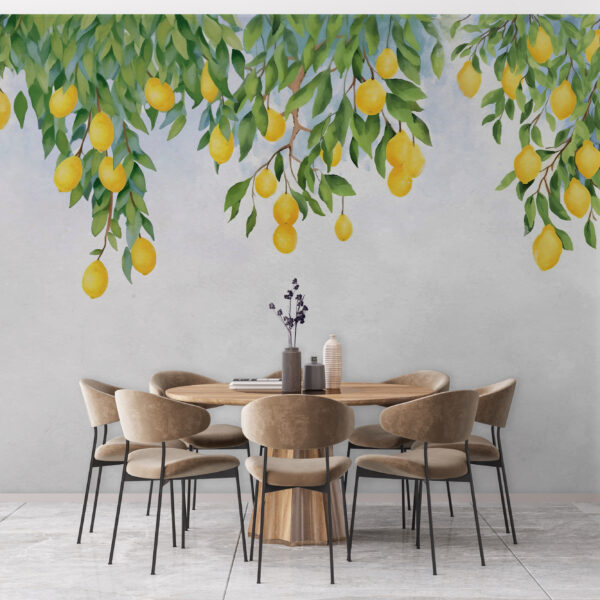 Lemons hanging from leafy branches Wall murals Lemons hanging from leafy branches