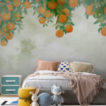 Wall murals Oranges hanging on a tree branch