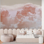 Wall murals Fluffy pink clouds in the sky.
