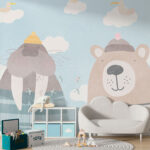 Wall murals Walrus wearing a hat and shorts