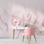 Wall murals Birds among soft pink grass.