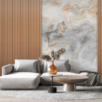 Wall murals Textured wood and marble wall design