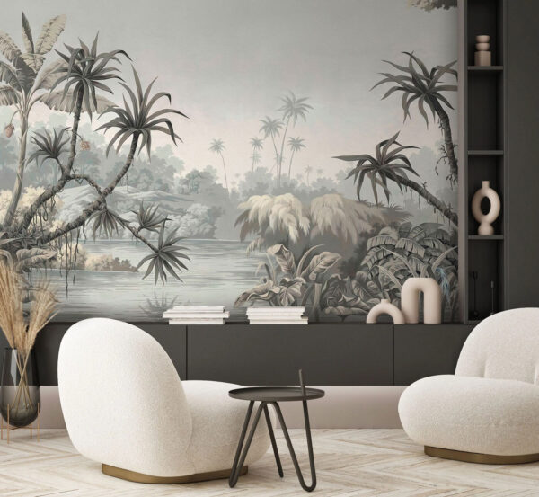 Tropical landscape in muted tones Wall murals Tropical landscape in muted tones
