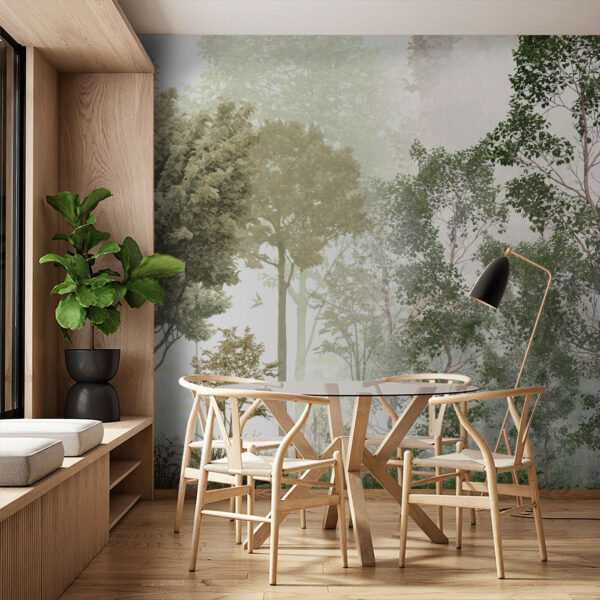 Misty forest with lush greenery Wall murals Misty forest with lush greenery