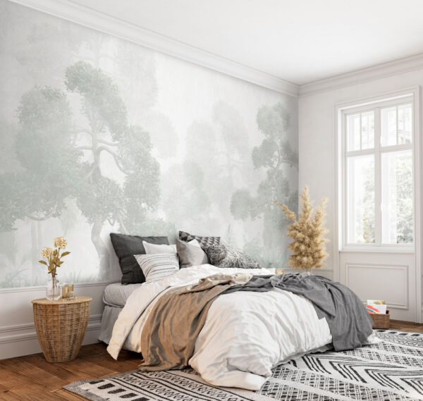 Foggy forest with trees and ferns Wall murals Foggy forest with trees and ferns