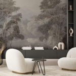 Wall murals Misty forest with mountains beyond