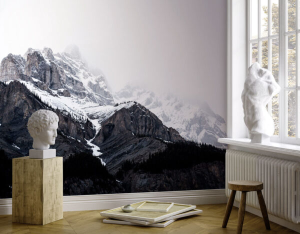Snowy mountain with trees Wall murals Snowy mountain with trees