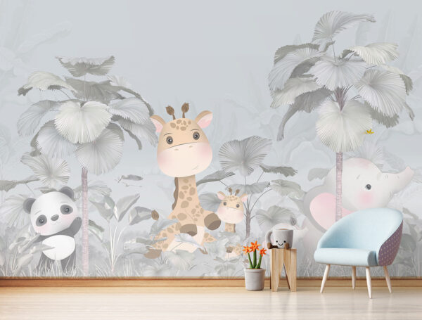 Giraffe and elephant in a forest Wall murals Giraffe and elephant in a forest