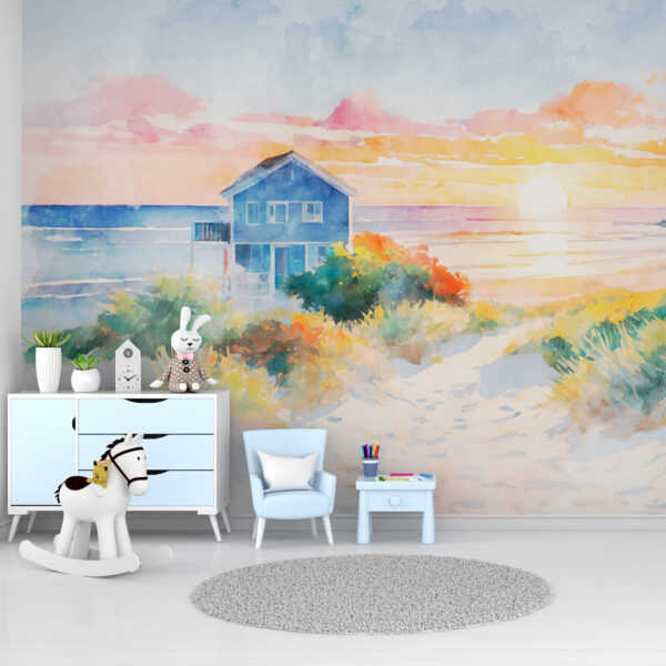 Watercolor painting of a sunset over a body of water Wall murals Watercolor painting of a sunset over a body of water