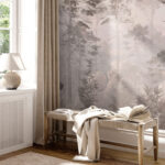 Wall murals Misty forest with tall trees