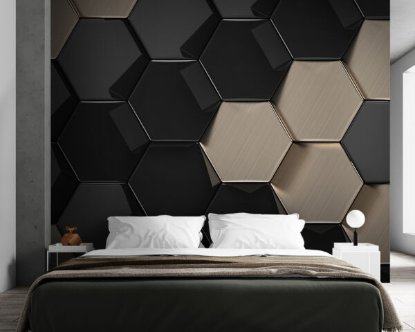 Hexagonal pattern in black and beige Wall murals Hexagonal pattern in black and beige