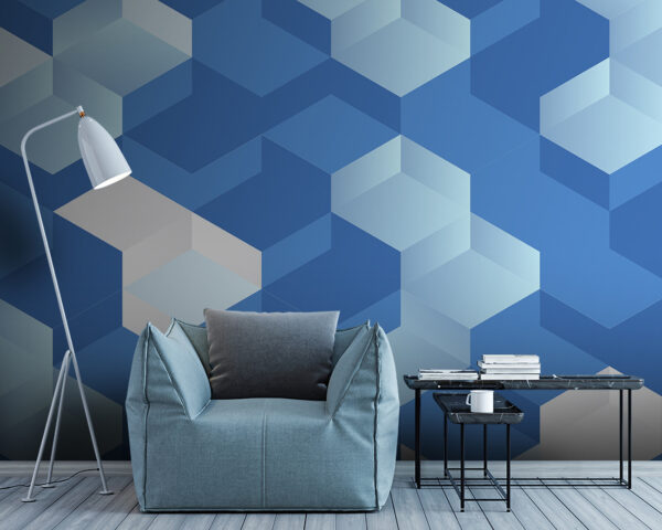 Blue and white cube Wall murals Blue and white cube
