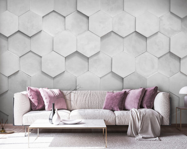 White hexagon on a white surface Wall murals White hexagon on a white surface