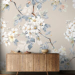 Wall murals Delicate floral design on beige background