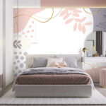Wall murals Abstract leaves with pastel shapes