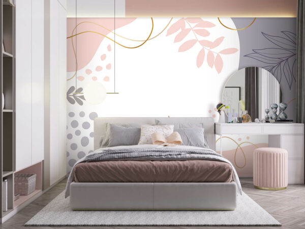 Abstract leaves with pastel shapes Wall murals Abstract leaves with pastel shapes