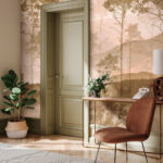 Wall mural Misty forest with distant mountains
