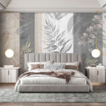 Wall murals Abstract leaves on striped background.