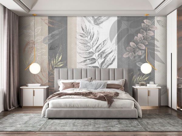 Wall murals Abstract leaves on striped background (SKU: u97025) Wall murals Wall murals Abstract leaves on striped background (SKU: u97025)