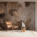 Wall murals Elegant tropical leaves on textured background.