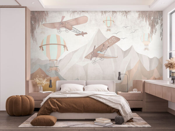 Hot air balloon with a basket Wall murals Hot air balloon with a basket