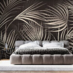 Wall murals Tropical leaves on dark background.