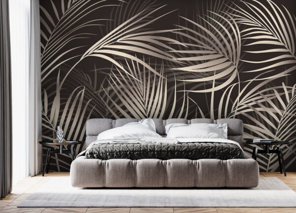 Tropical leaves on dark background. Wall murals Tropical leaves on dark background.