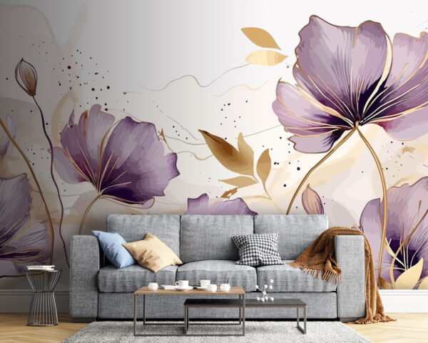 Purple flower on a white surface Wall murals Purple flower on a white surface