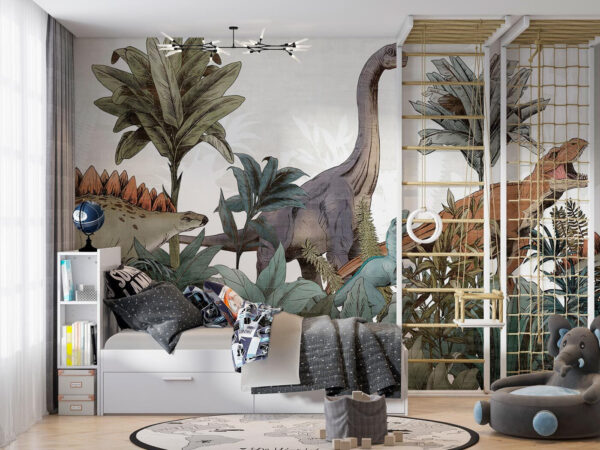 Dinosaurs roaming through lush foliage Wall murals Dinosaurs roaming through lush foliage