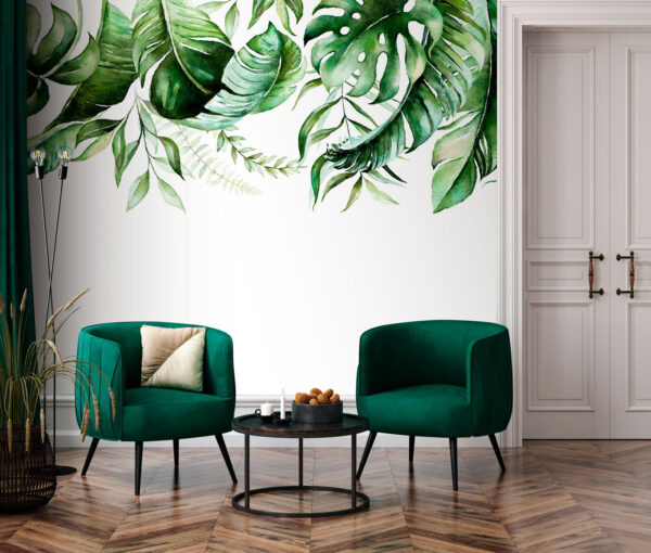 Lush green leaves illustration Wall murals Lush green leaves illustration