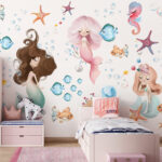 Wall murals Cartoon of a girl with long brown hair