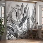 Wall murals Tropical leaves in monochrome illustration.