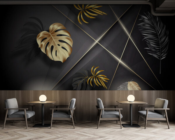 Elegant metallic leaves on dark hues Wall murals Elegant metallic leaves on dark hues