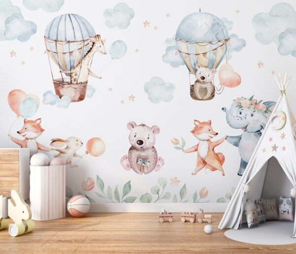 Giraffe in a hot air balloon Wall murals Giraffe in a hot air balloon