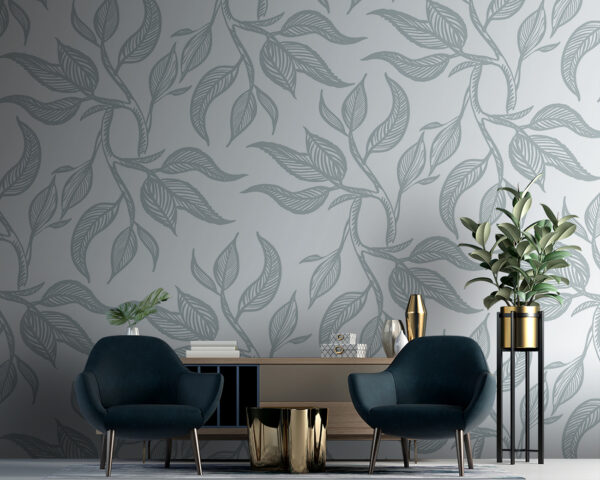 Pattern of leaves on a white background Wall murals Pattern of leaves on a white background