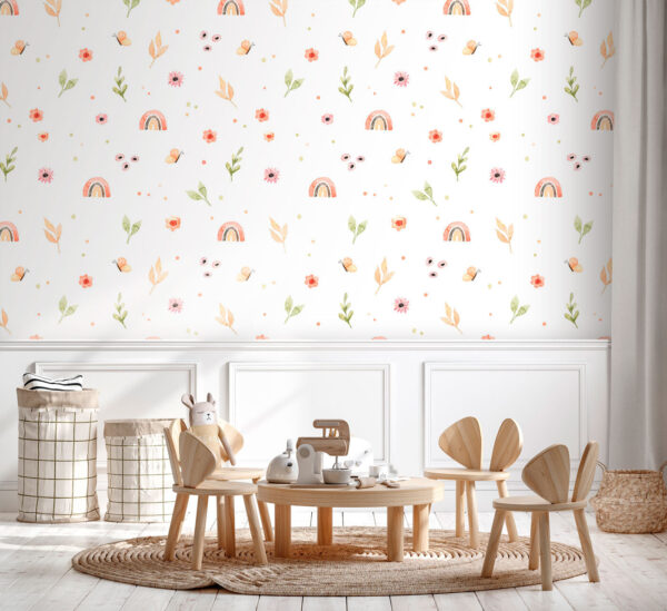 Whimsical nature pattern with rainbows Wall murals Whimsical nature pattern with rainbows