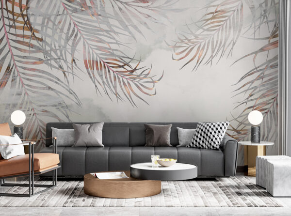 Elegant palm leaves in soft hues Wall murals Elegant palm leaves in soft hues