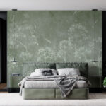 Wall murals Delicate flowers on textured green background