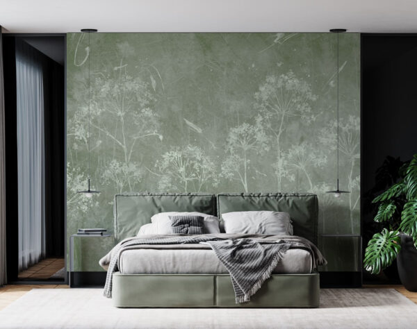 Wall mural Wall mural Delicate flowers on textured green background (SKU: u96551v1)