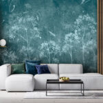 Wall murals Dreamy botanical silhouettes on teal background.