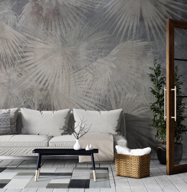 Abstract palm leaves on cracked surface Wall murals Abstract palm leaves on cracked surface