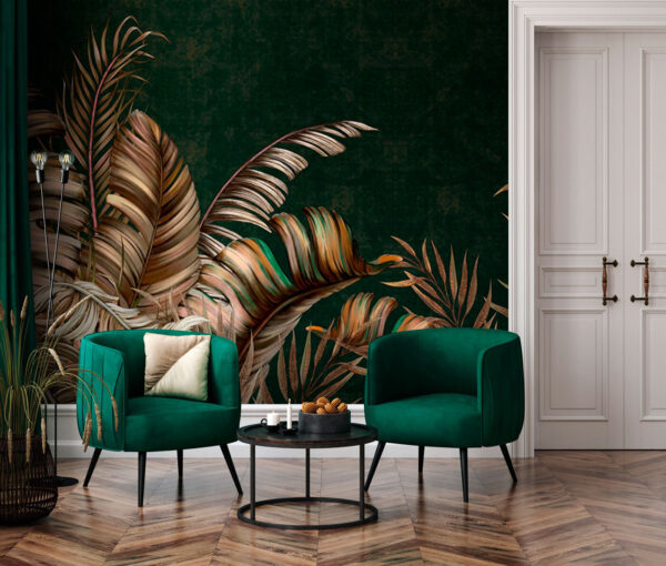 Tropical leaves on elegant backdrop Wall murals Tropical leaves on elegant backdrop