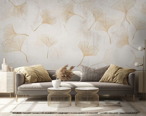 Delicate leaves dance on pale canvas Wall murals Delicate leaves dance on pale canvas