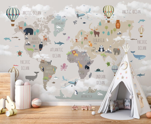 Hot air balloon with flags Wall murals Hot air balloon with flags