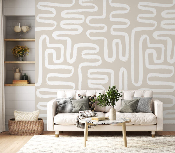 Abstract white lines on beige background Wall murals Abstract white lines on beige background