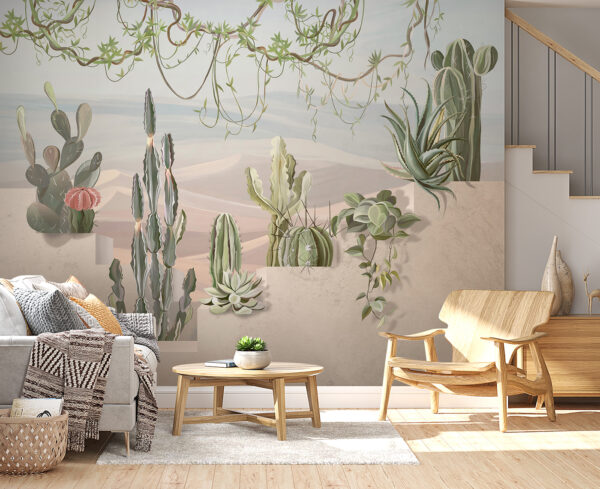 Desert plants decorate sunny steps Wall murals Desert plants decorate sunny steps